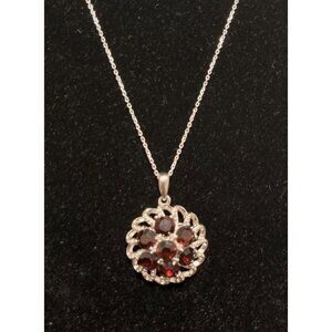 Karis Italy Red Crystal Floral Pendant Platinum Bond On Sterling Silver 18” Chai